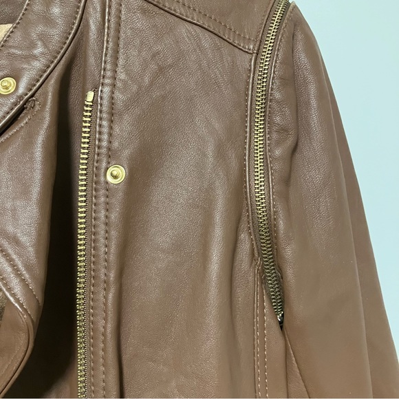Michael Kors Biker 2 in 1 convertible vest brown leather jacket gold hardware - Picture 5 of 15